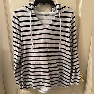 The Loft Hooded White and Black Striped Long Sleeve Shirt